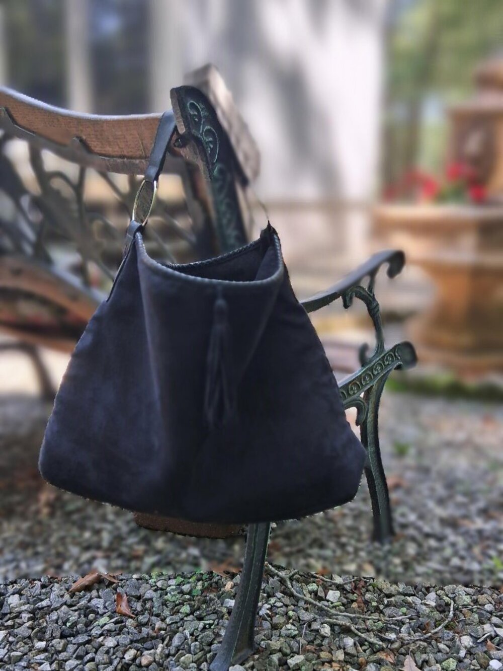 VICTORIA’S SECRET Black Faux Suede Hobo Bag Tassel Ring Handle